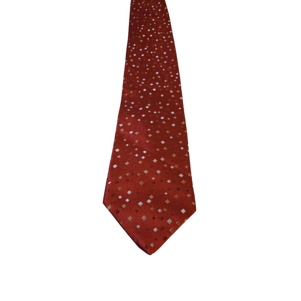 Villa‎ Bugatti Luxury Mens 100% Silk Neck Tie Red Geometric Squares Designer